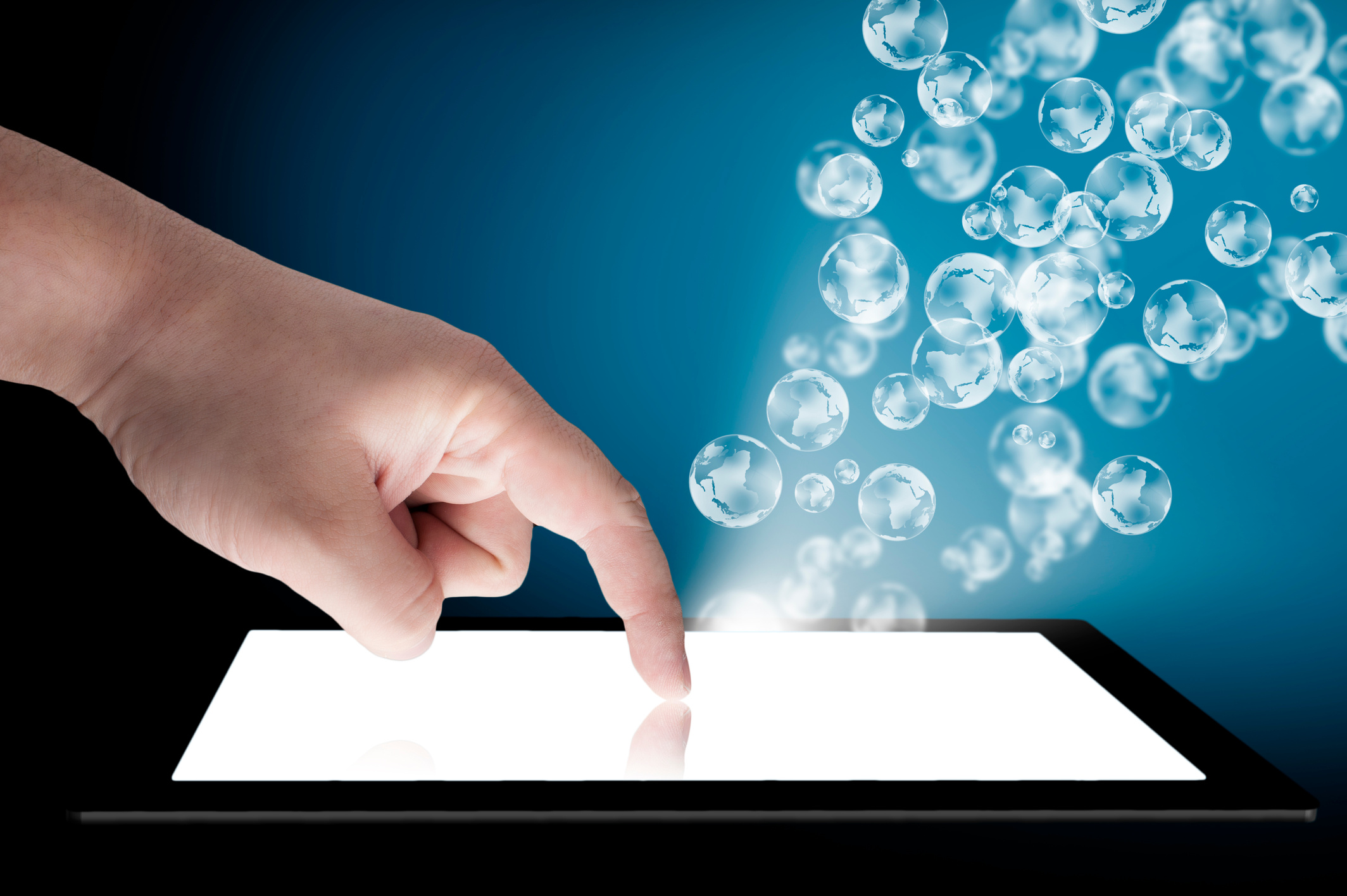 Hand touching tablet PC